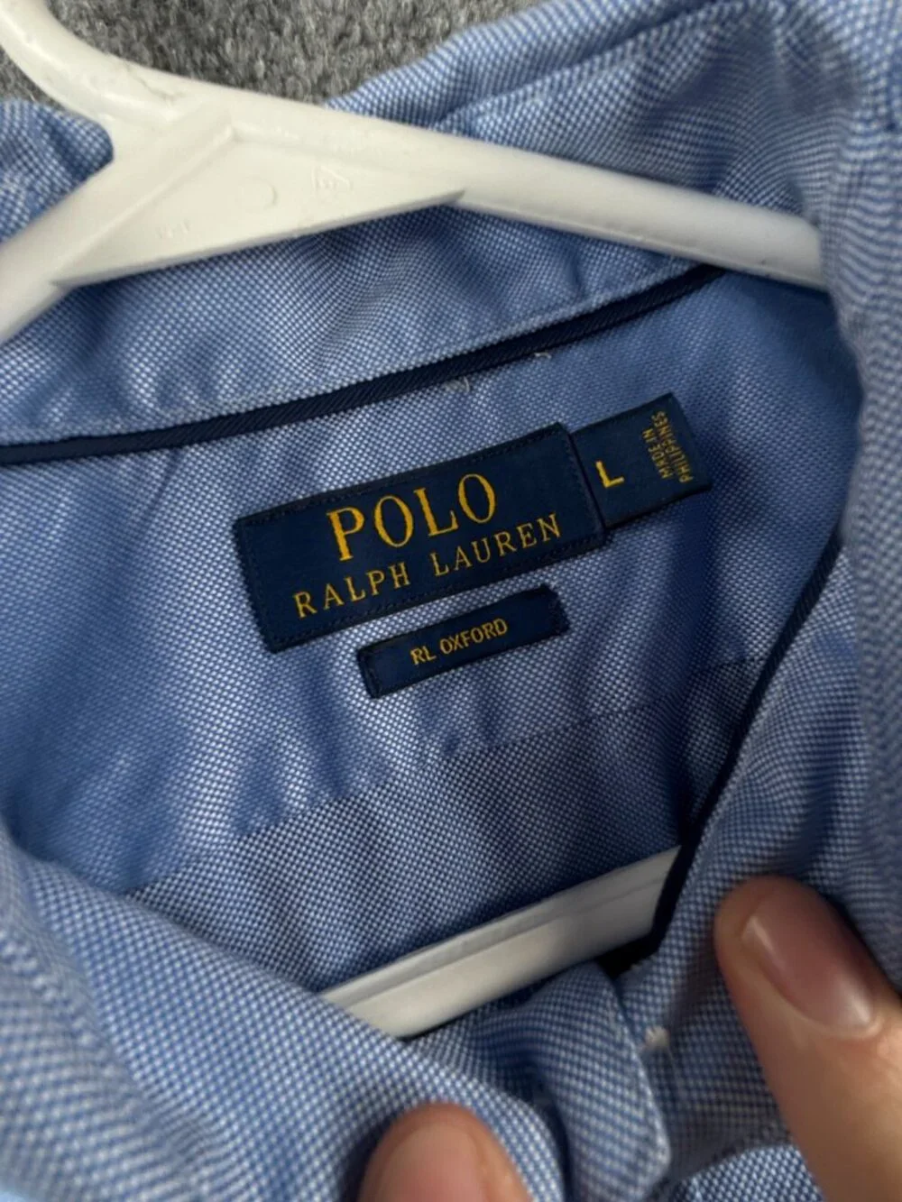 Polo Ralph Lauren RL OXFORD Blue Large Long Sleeve Button Up Shirt Men Cotton